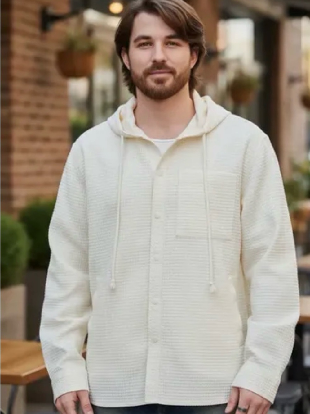 NWOT Original Use Men’s Off-White Waffle Knit Hoodie Cardigan